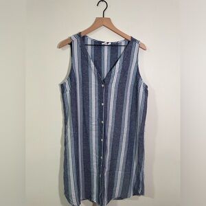 GAP Linen Blend Blue & White Stripe Shift Dress, Size Large EUC Summer Comfort